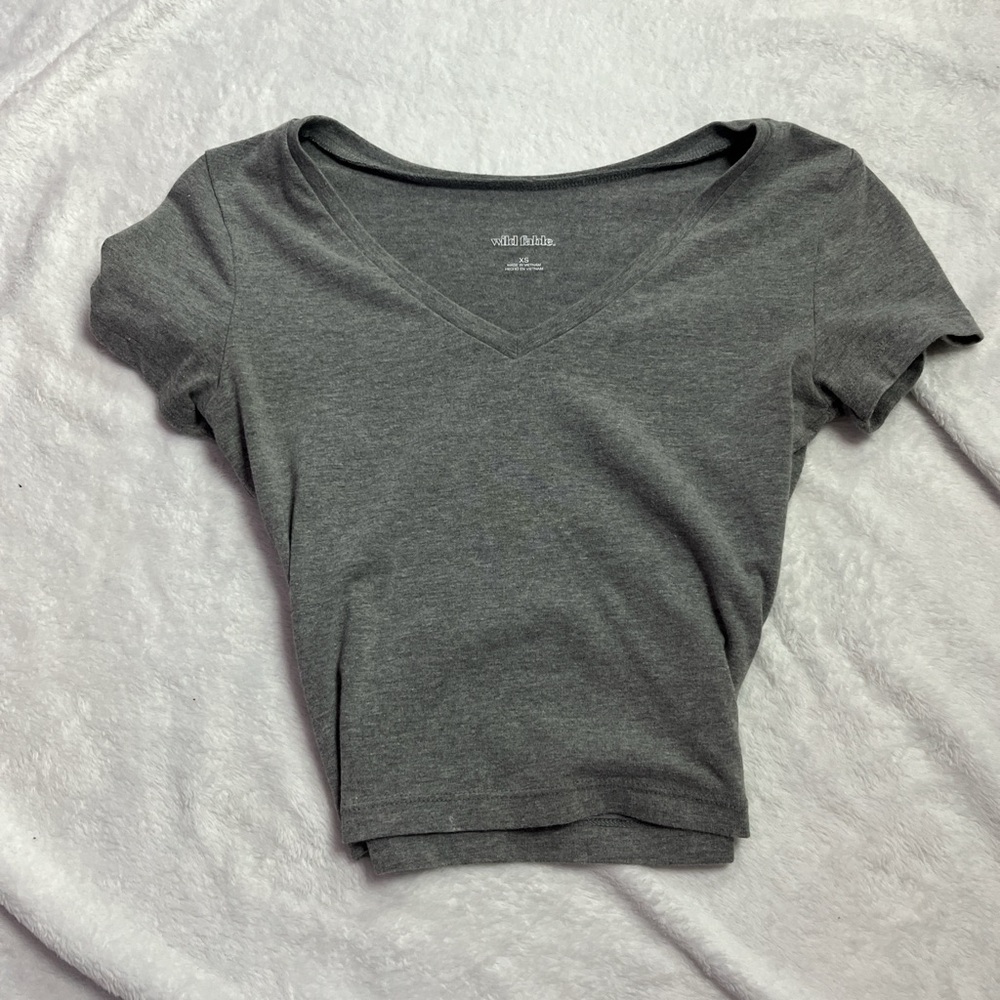 Gray V-Neck Women's Top